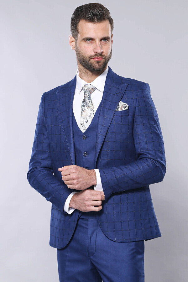 Traje azul con chaleco y blazer a cuadros - Wessi