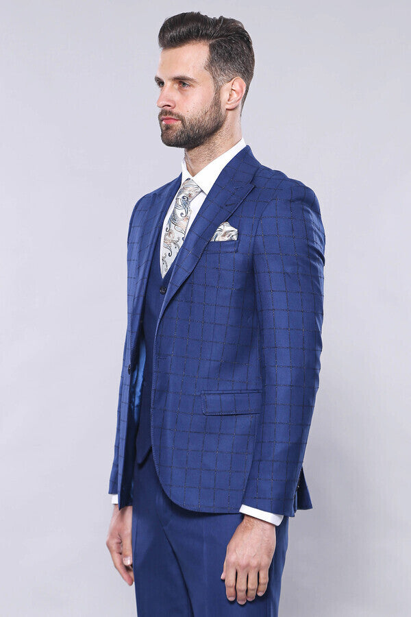 Traje azul con chaleco y blazer a cuadros - Wessi