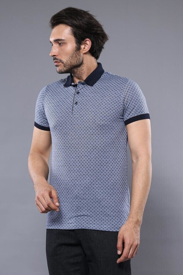 Blue Patterned Polo Men T-Shirt | Wessi
