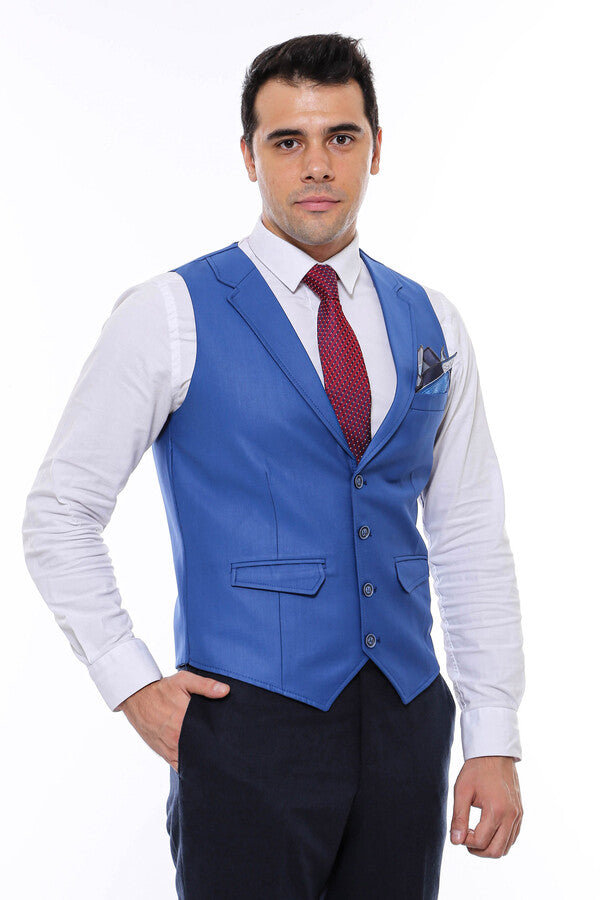 Chaleco de hombre con cuello liso azul - Wessi