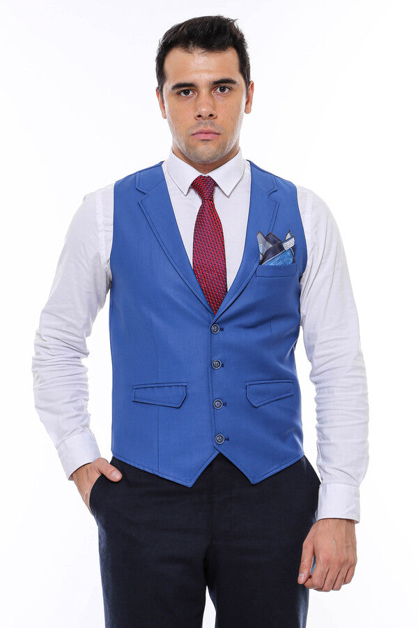 Chaleco de hombre con cuello liso azul - Wessi