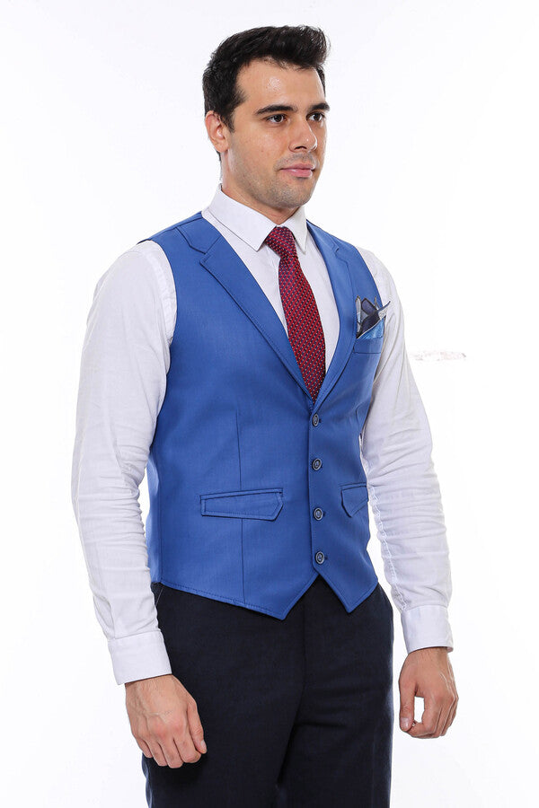 Chaleco de hombre con cuello liso azul - Wessi