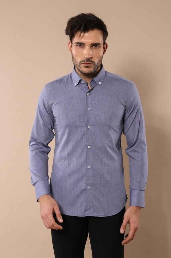 Camisa de lino azul lisa para hombre | Wessi