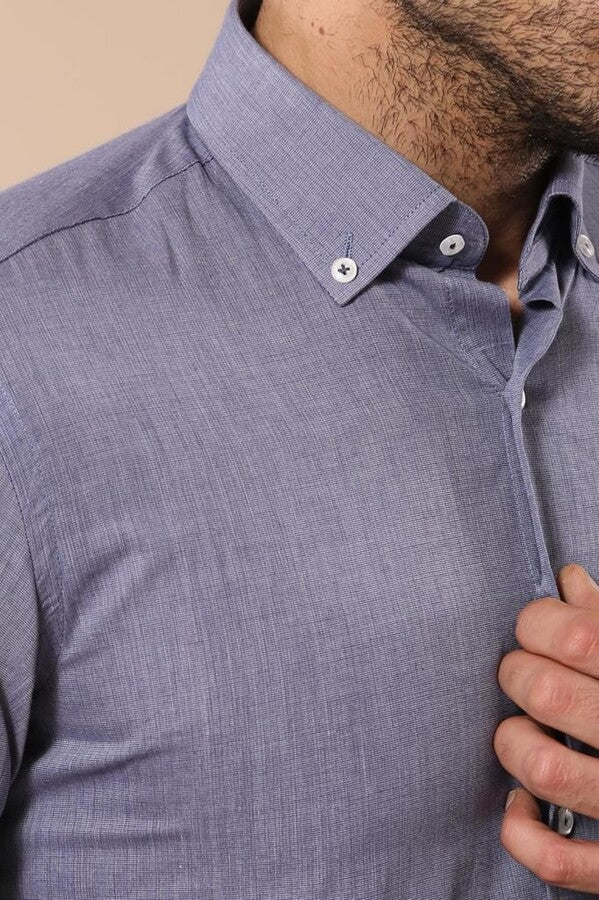 Camisa de lino azul lisa para hombre | Wessi
