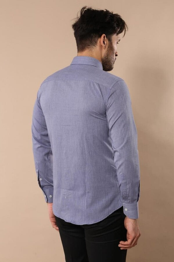 Camisa de lino azul lisa para hombre | Wessi