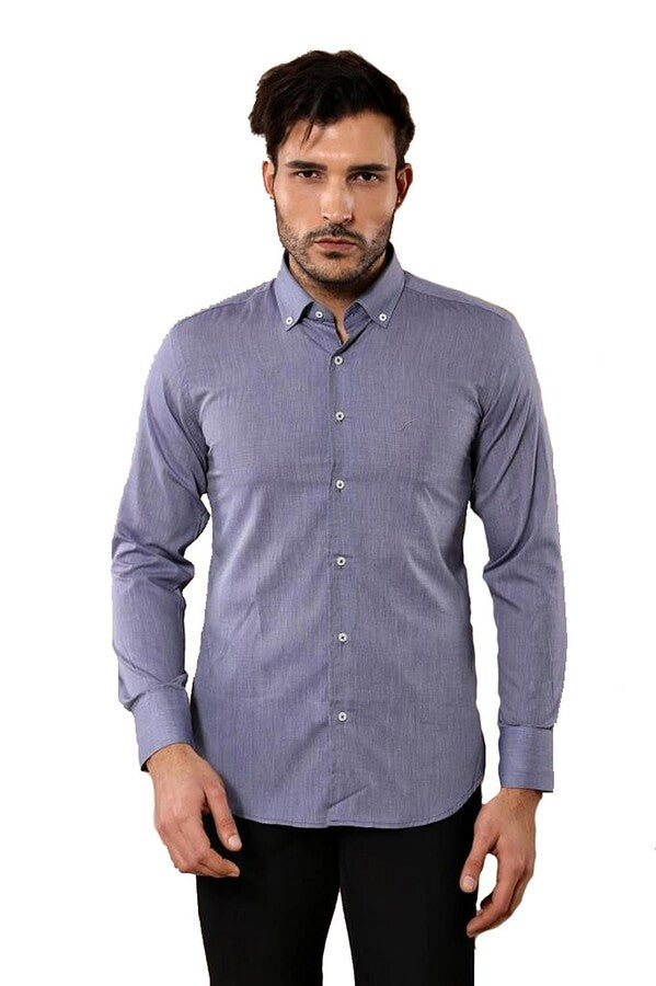 Camisa de lino azul lisa para hombre | Wessi