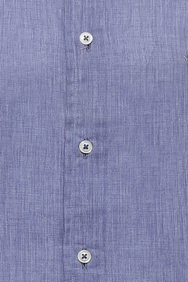 Camisa de lino azul lisa para hombre | Wessi