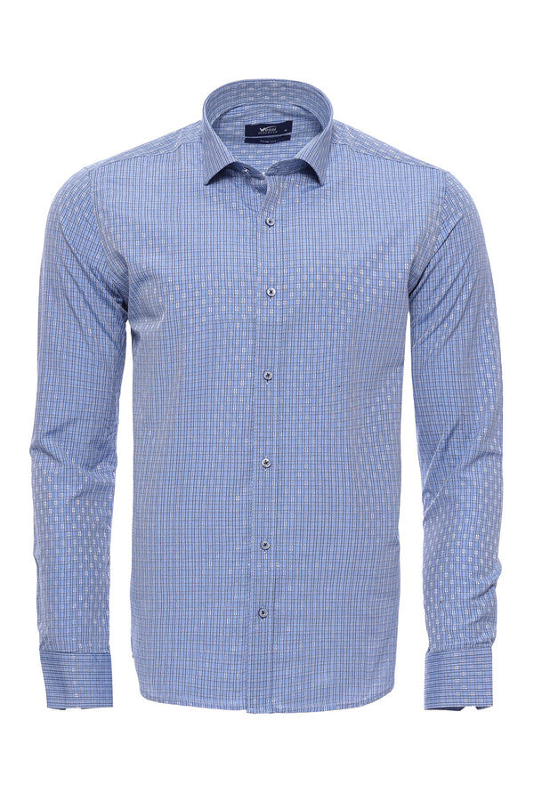 Camisa azul de corte entallado con estampado - Wessi