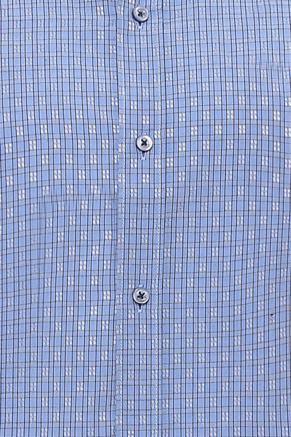 Camisa azul de corte entallado con estampado - Wessi