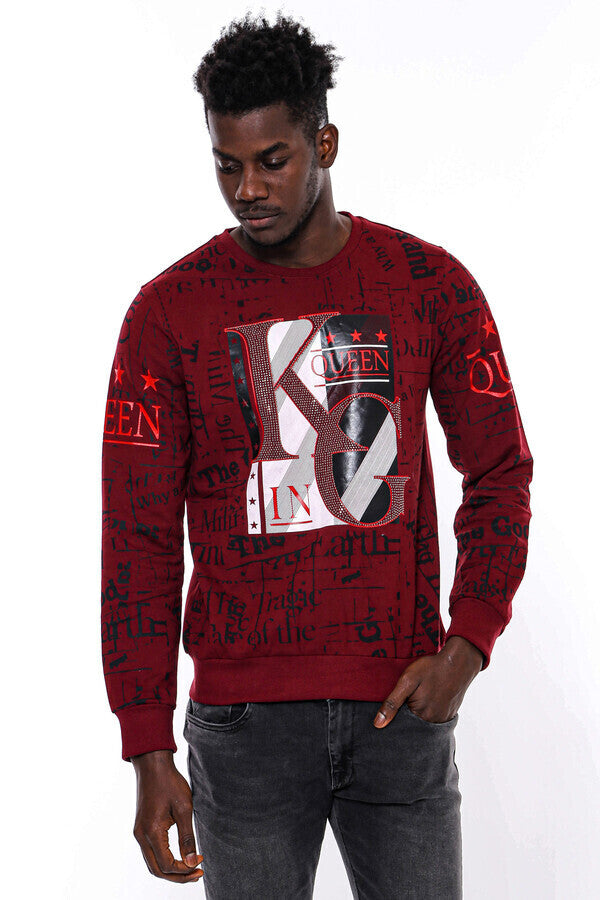 Sudadera de hombre de corte ajustado con estampado burdeos - Wessi