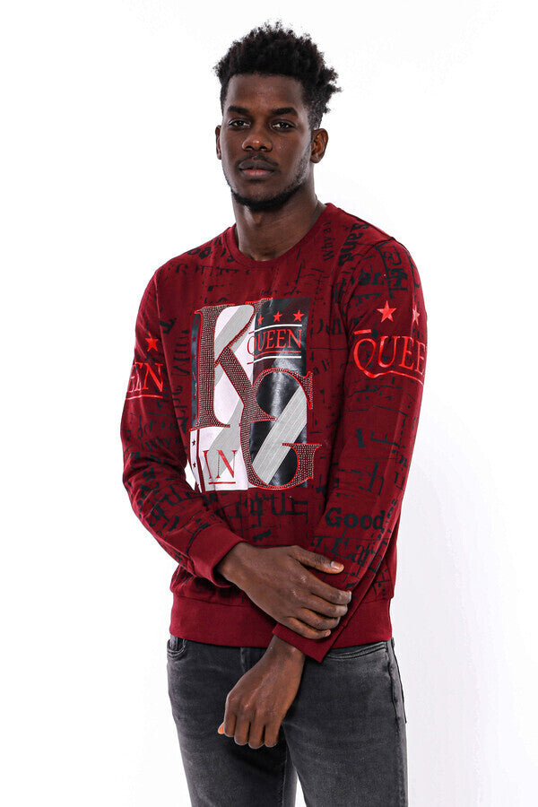 Sudadera de hombre de corte ajustado con estampado burdeos - Wessi