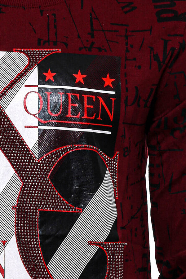 Sudadera de hombre de corte ajustado con estampado burdeos - Wessi