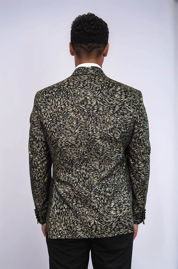 Feather Patterned Slim Fit Black Men Prom Blazer - Wessi