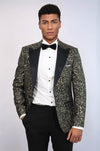 Blazer ajustado de color negro con estampado de plumas para hombre para fiesta de graduación - Wessi