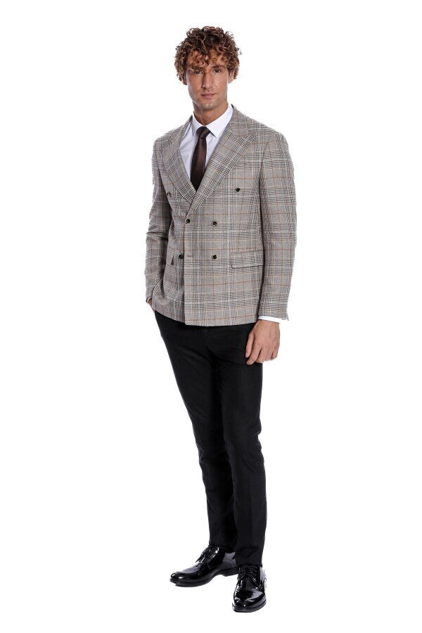 Blazer cruzado de cuadros marrón para hombre - Wessi