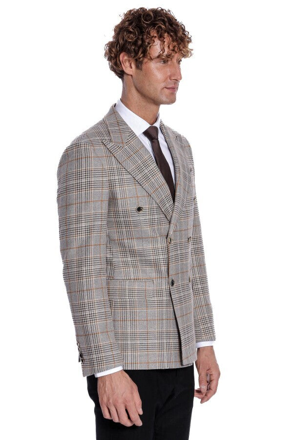 Blazer cruzado de cuadros marrón para hombre - Wessi