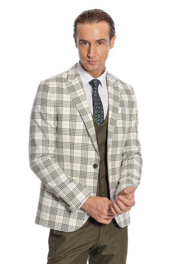 Traje de hombre verde ajustado a cuadros - Wessi