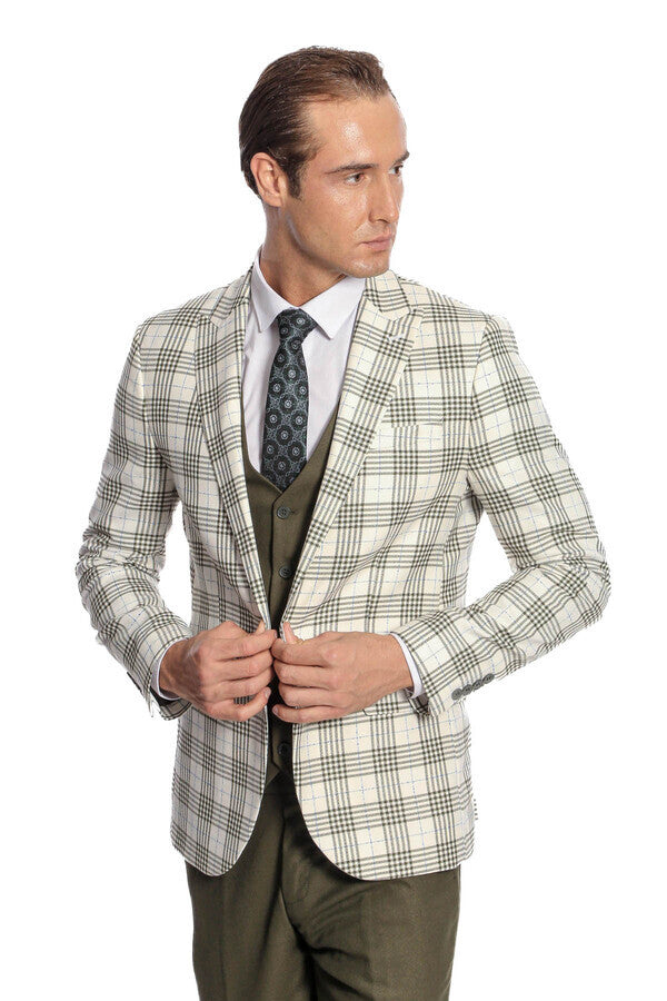 Traje de hombre verde ajustado a cuadros - Wessi