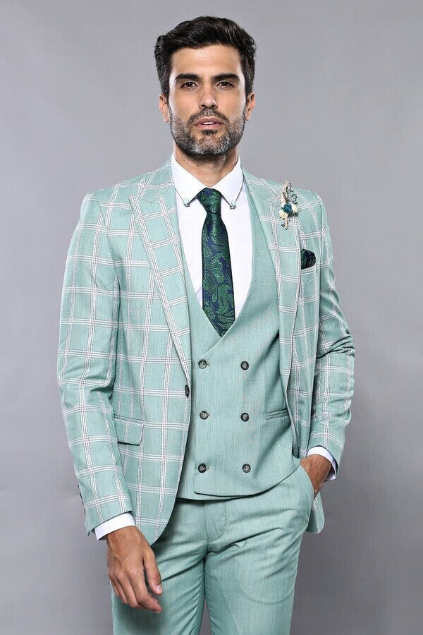 Traje de cuadros verde claro con chaleco | Wessi
