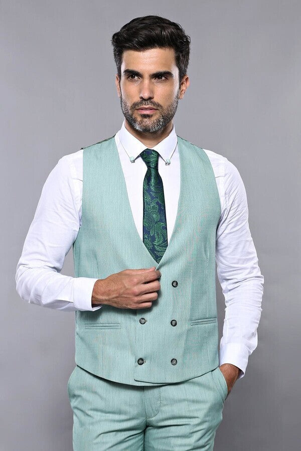 Traje de cuadros verde claro con chaleco | Wessi