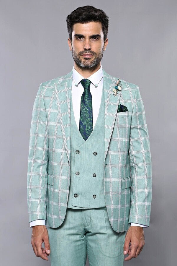 Traje de cuadros verde claro con chaleco | Wessi