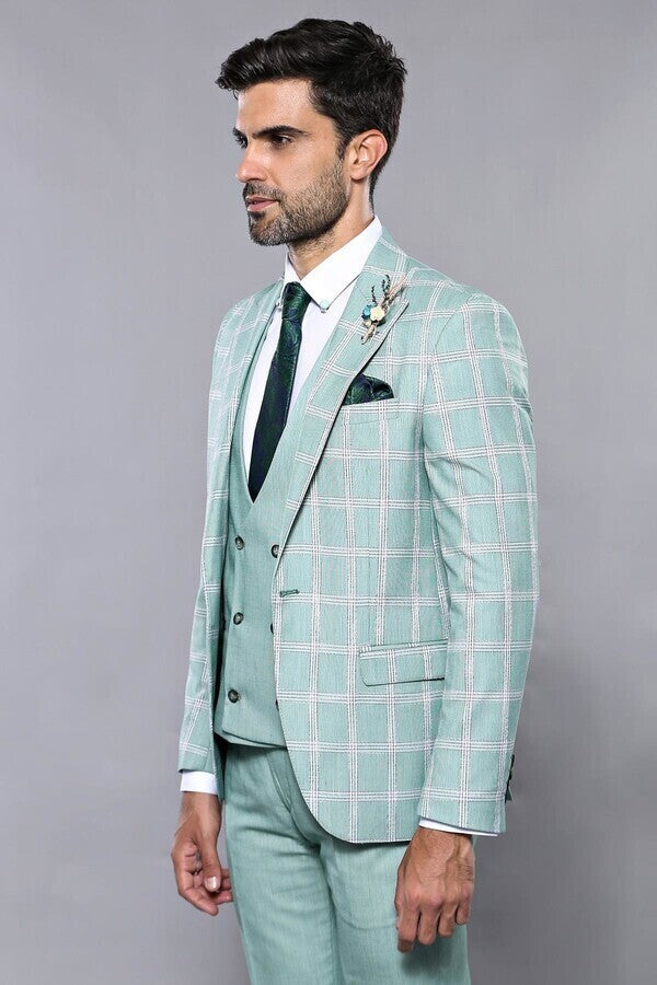 Traje de cuadros verde claro con chaleco | Wessi