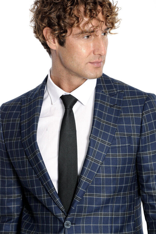 Blazer azul marino a cuadros para hombre - Wessi
