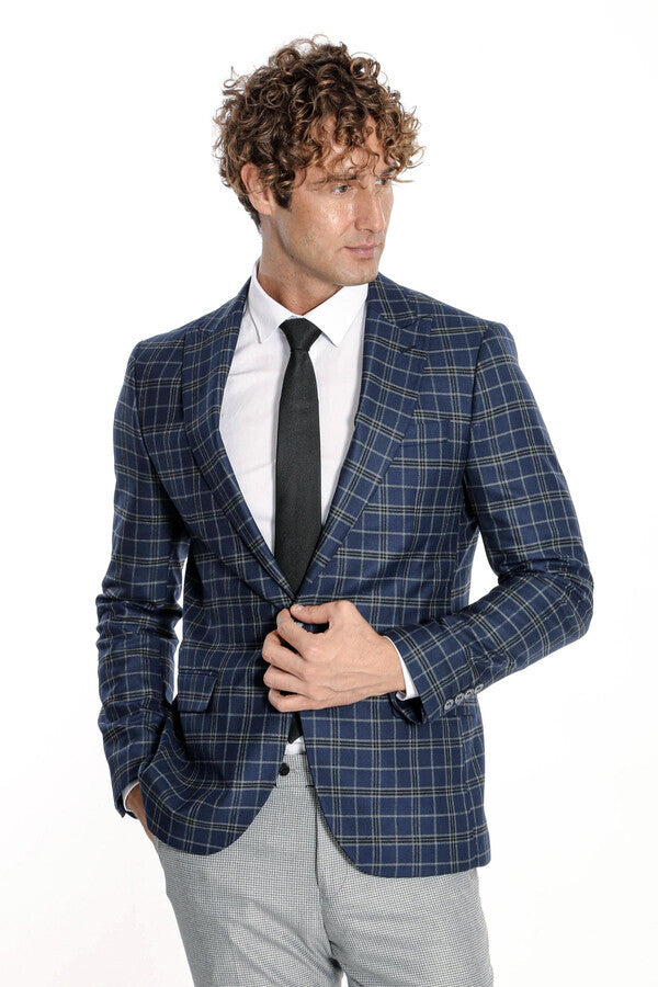 Blazer azul marino a cuadros para hombre - Wessi