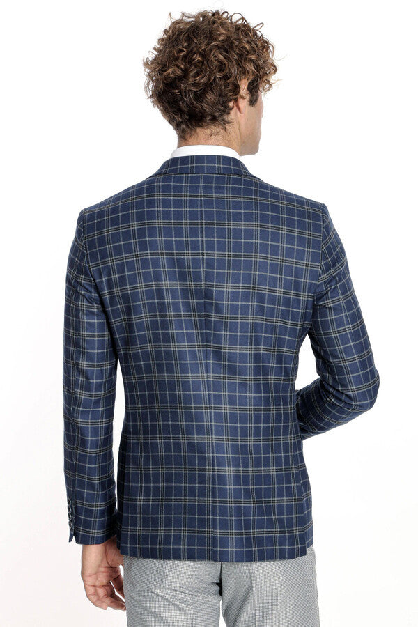 Blazer azul marino a cuadros para hombre - Wessi