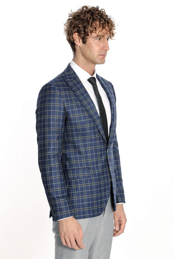 Blazer azul marino a cuadros para hombre - Wessi