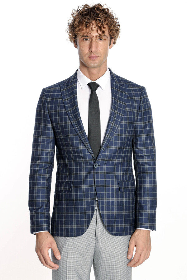 Blazer azul marino a cuadros para hombre - Wessi