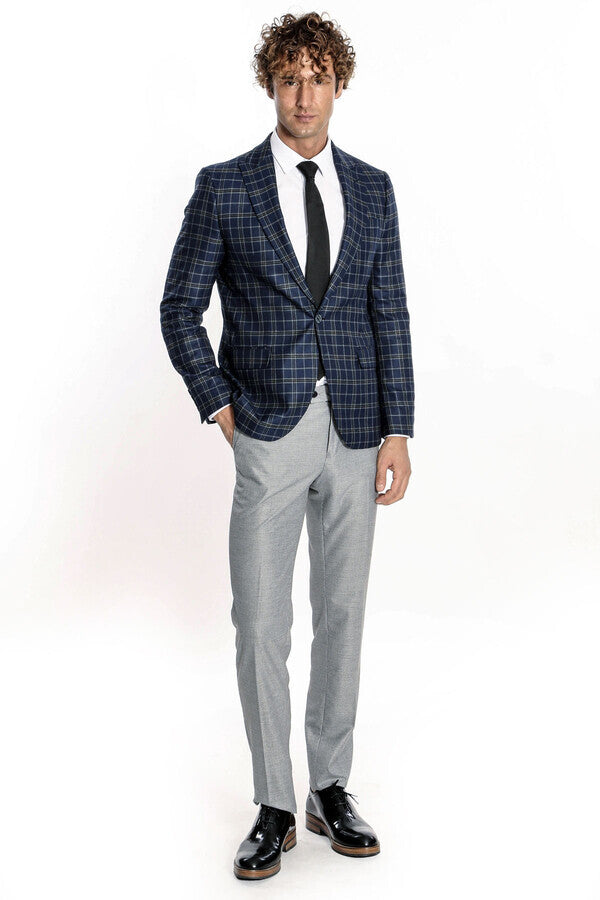 Blazer azul marino a cuadros para hombre - Wessi