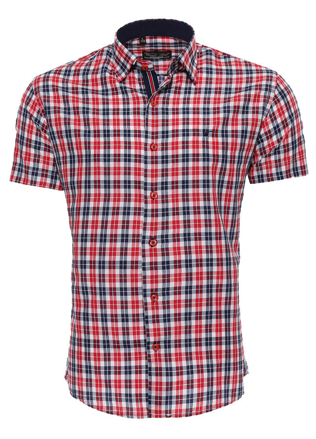 Camisa de cuadros azul marino de manga corta para hombre - Wessi