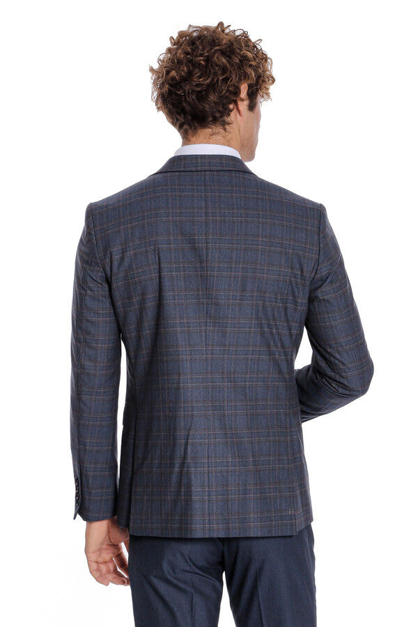 Traje azul marino de cuadros ajustado para hombre - Wessi