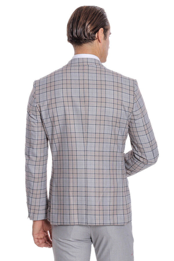 Traje de hombre gris claro de corte entallado y cuadros - Wessi