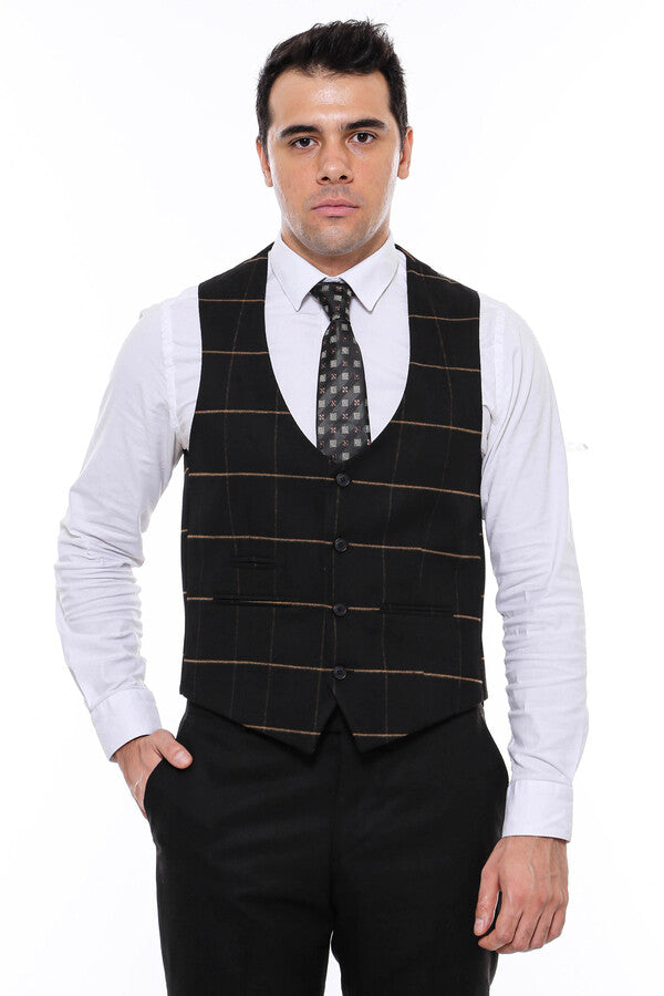 Chaleco negro de cuadros con escote en pico - Wessi