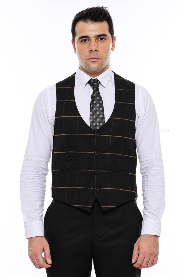 Chaleco negro de cuadros con escote en pico - Wessi
