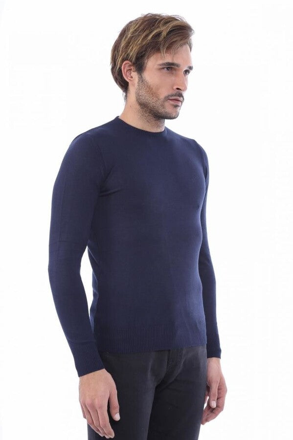 Circle Collar Navy Blue Sweater - Wessi