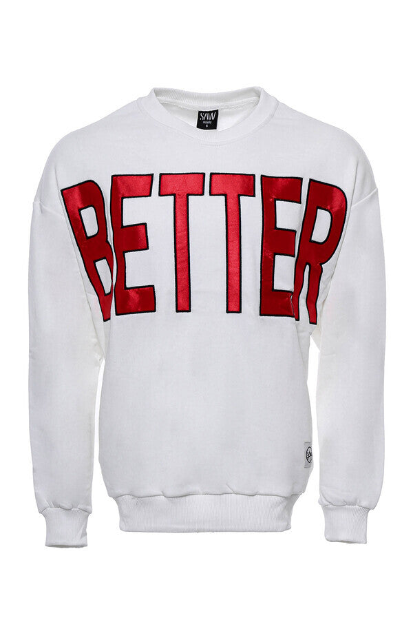 Sudadera blanca con cuello circular y estampado frontal para hombre - Wessi
