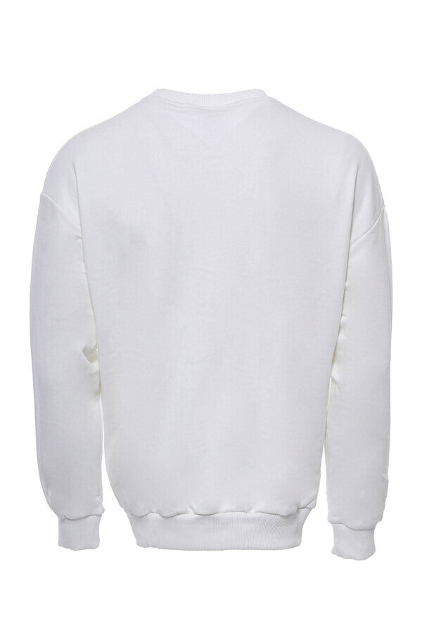 Sudadera blanca con cuello circular y estampado frontal para hombre - Wessi