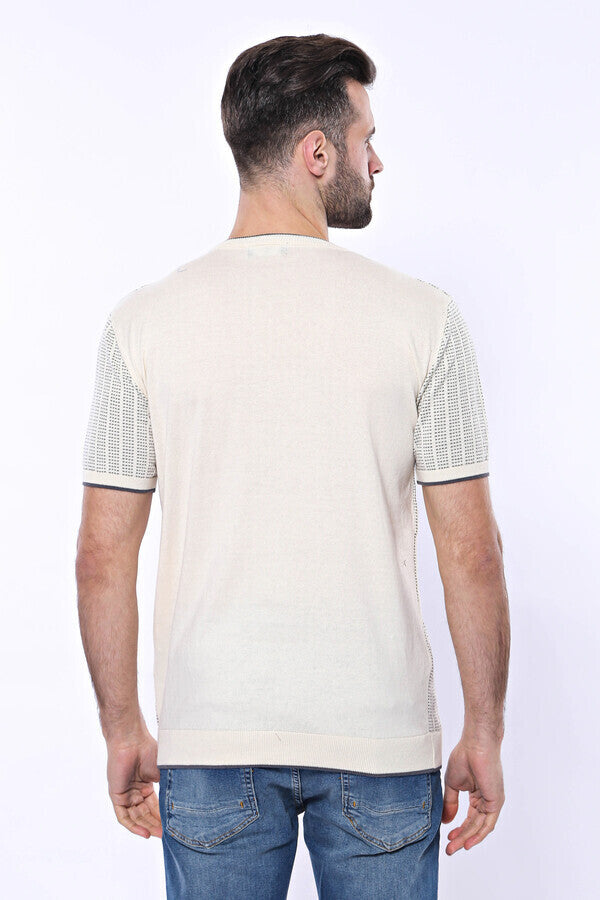 Camiseta de punto con cuello redondo y estampado en color crema - Wessi