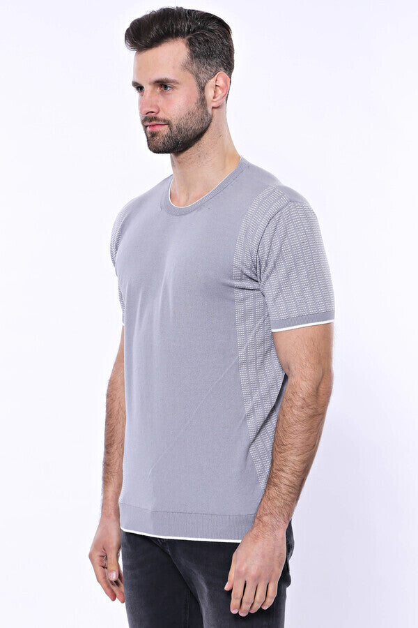 Camiseta de punto gris con cuello redondo y estampado - Wessi