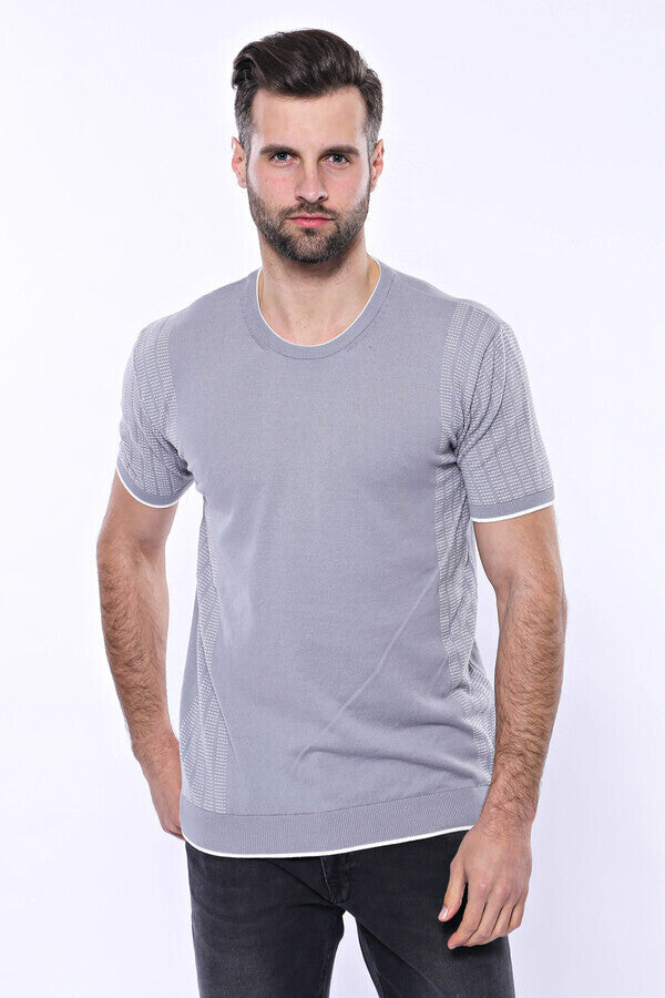 Camiseta de punto gris con cuello redondo y estampado - Wessi