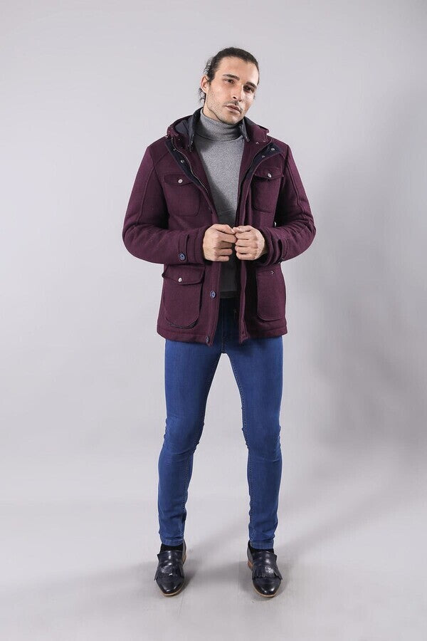 Claret Red Felt Hooded Coat - Wessi