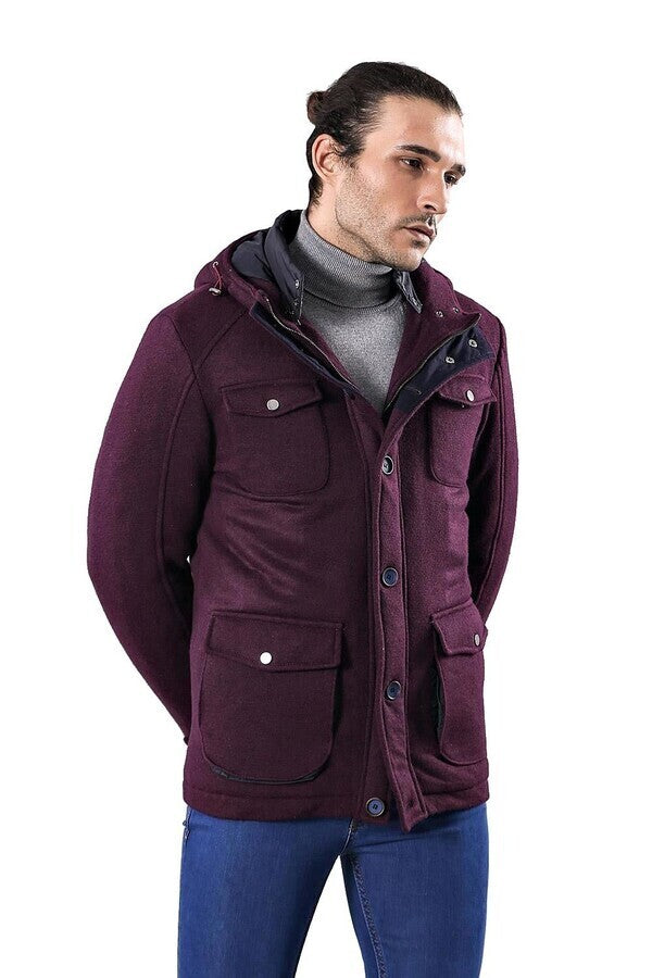Claret Red Felt Hooded Coat - Wessi