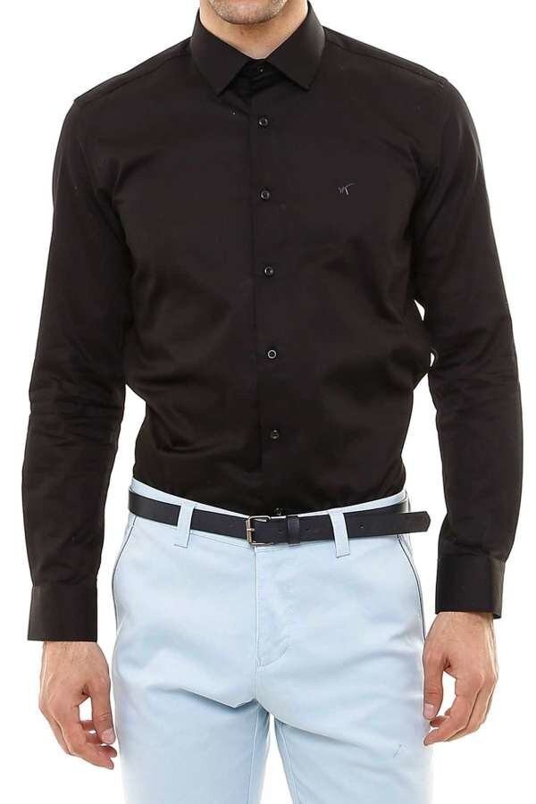 Cotton Satin Slim Fit Black Men Shirt - Wessi