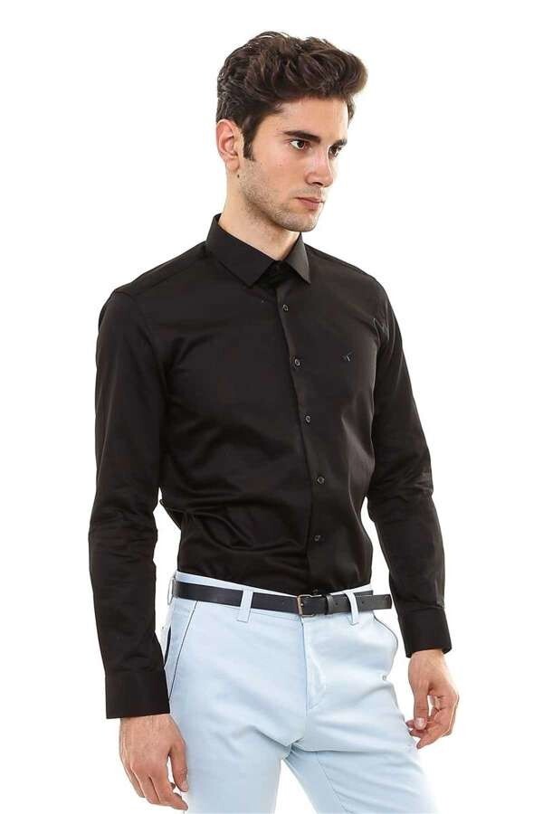 Cotton Satin Slim Fit Black Men Shirt - Wessi