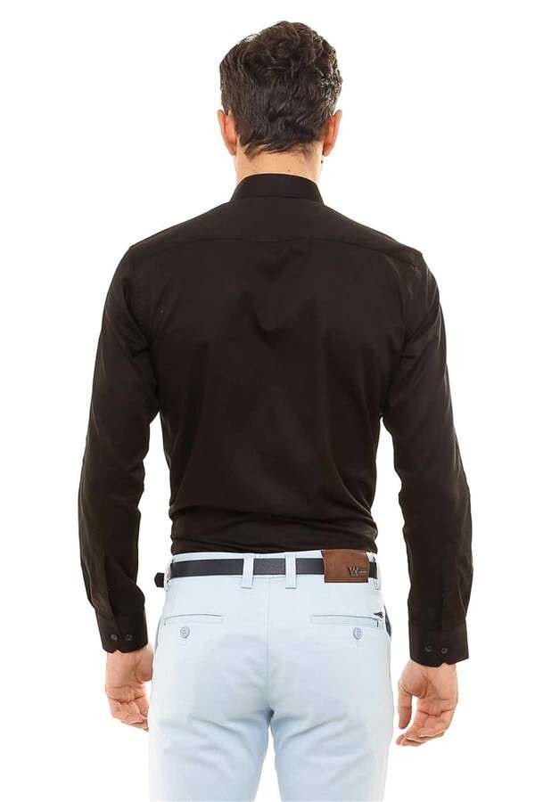 Cotton Satin Slim Fit Black Men Shirt - Wessi