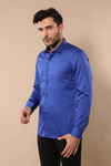 Cotton Satin Slim Fit Blue Men Shirt - Wessi