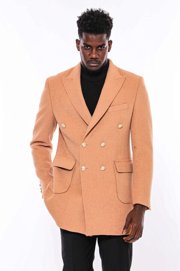 Cream Metal Buttoned Double Breasted Long Coat - Wessi